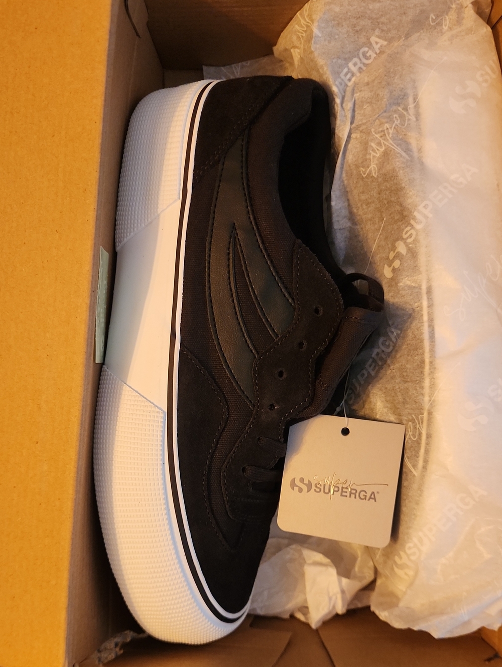 Superga Black Canvas & Suede Revolley Platform Sneaker Size 41.5